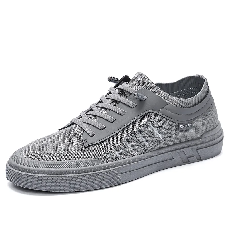 Men's Breathable Mesh Canvas Sneakers Summer – Flyknit Style Casual Skate Shoes, Trendy Versatile Sports Footwear with Knitted Upper